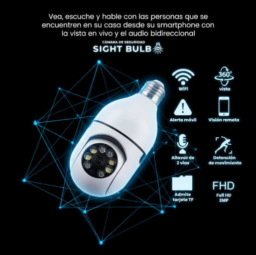 Cámara de Seguridad Bombillo 360° WiFi | Visión Nocturna y Alarma