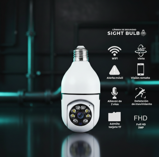 Cámara de Seguridad Bombillo 360° WiFi | Visión Nocturna y Alarma